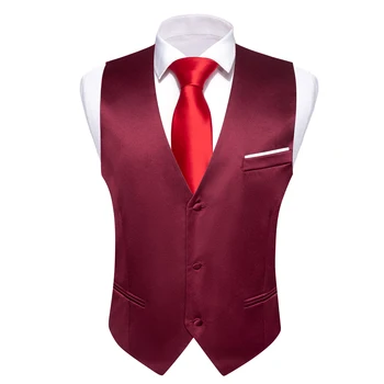 Красный свадебный мужской жилет без рукавов, приталенный Модный жилет с V-образным вырезом, комплект галстуков, повседневный костюм для официальной вечеринки, дизайнер Barry.Wang DM-241
