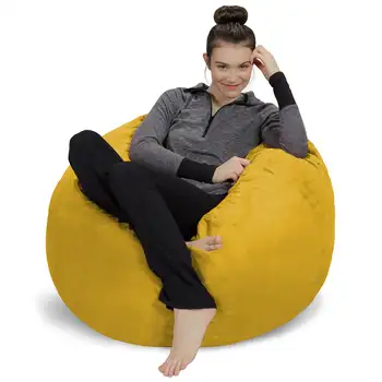 Кресло-мешок для дивана, Шезлонг из пенопласта с эффектом памяти, с крышкой из микропленки, Детский, 3 фута, желтый