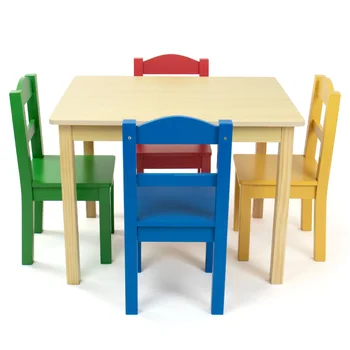 Набор из деревянного стола и 4 стульев для начальной школы Humble Crew, натуральное дерево/Primary